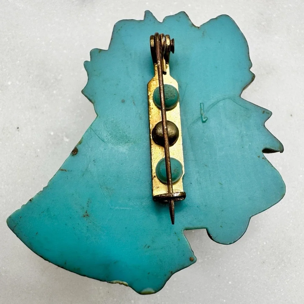 Vintage Christmas Bells‎ Brooch Red Bow Holly Holiday Pin Blue Bell Vintage